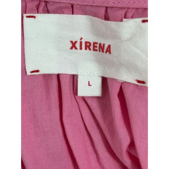 Xirena Jules Cotton Poplin Top Size Large Pink Short Puff Sleeve Ruffle Blouse - Picture 4 of 9